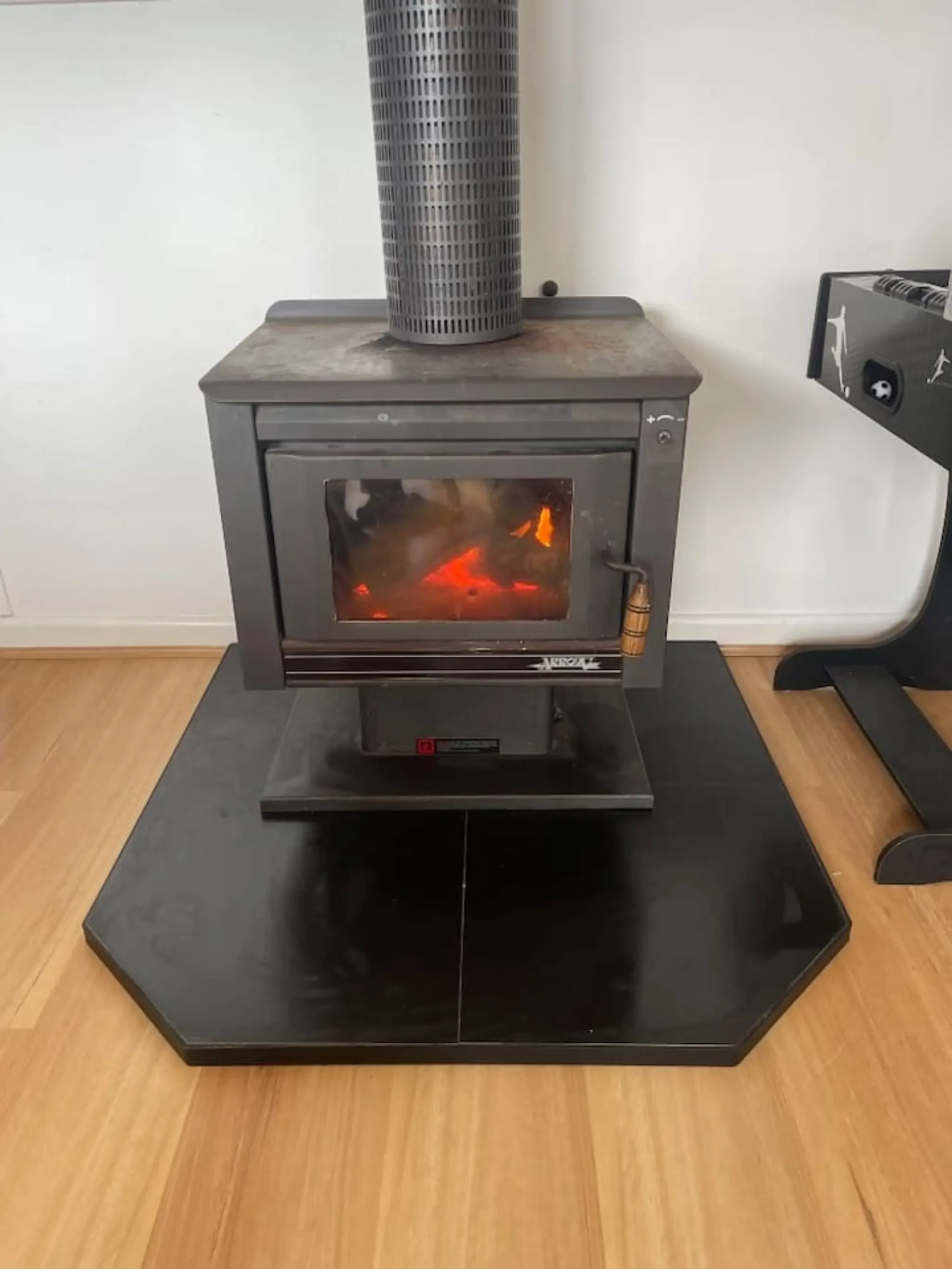 Cosy Tin Shack wood fire